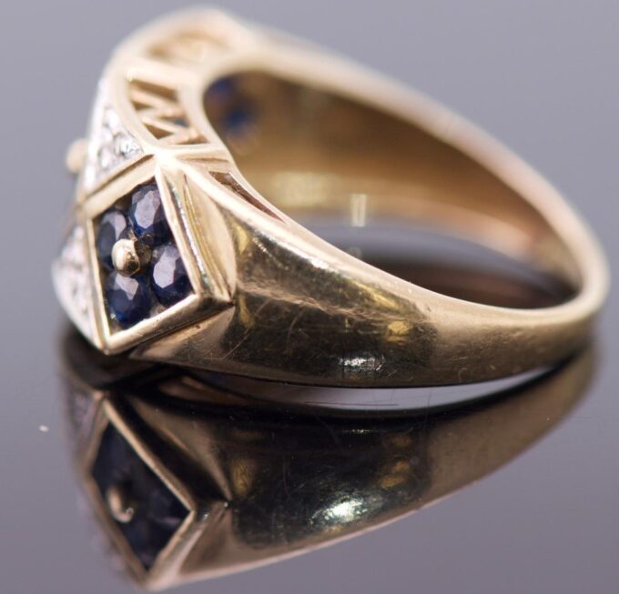 Antique Art-Deco Cocktail Gold Ladies Ring Natural Unheated Sapphire Diamonds