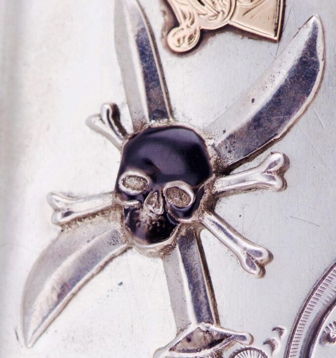 WWI Imperial Civil War Era Pilot Award Silver Gold Enamel Cigarette Case-Skull
