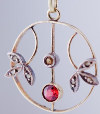 Antique Imperial Art-Nouveau 14k Gold Diamonds Ruby Pendant Fob c1900's