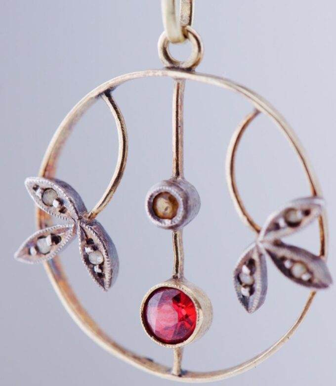 Antique Imperial Art-Nouveau 14k Gold Diamonds Ruby Pendant Fob c1900's