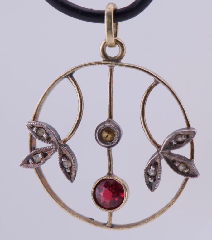 Antique Imperial Art-Nouveau 14k Gold Diamonds Ruby Pendant Fob c1900's