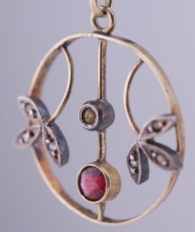 Antique Imperial Art-Nouveau 14k Gold Diamonds Ruby Pendant Fob c1900's
