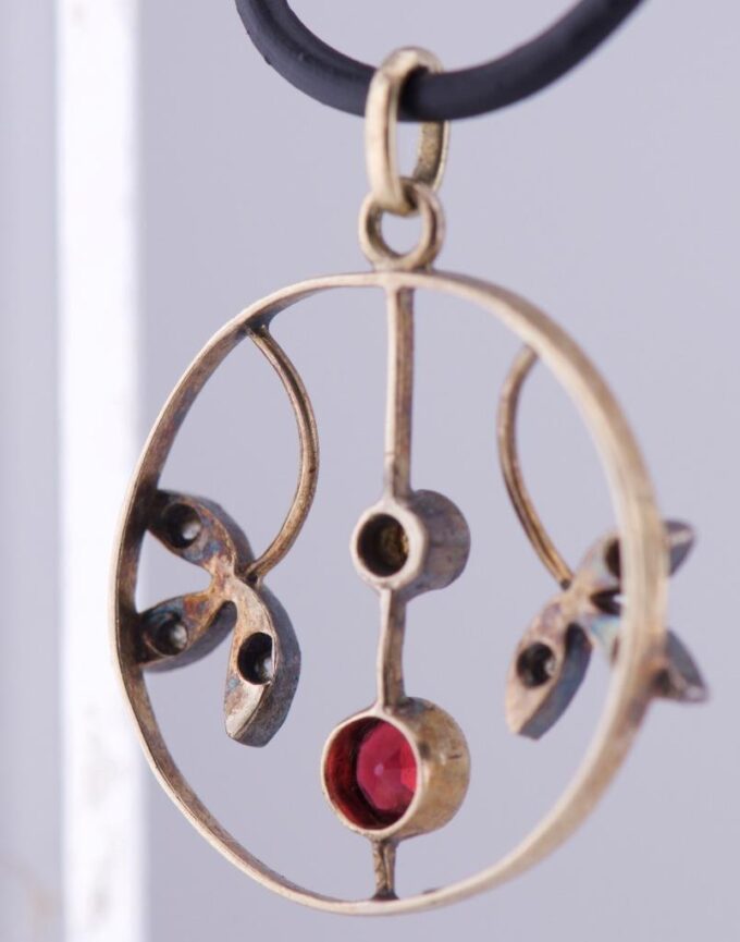 Antique Imperial Art-Nouveau 14k Gold Diamonds Ruby Pendant Fob c1900's