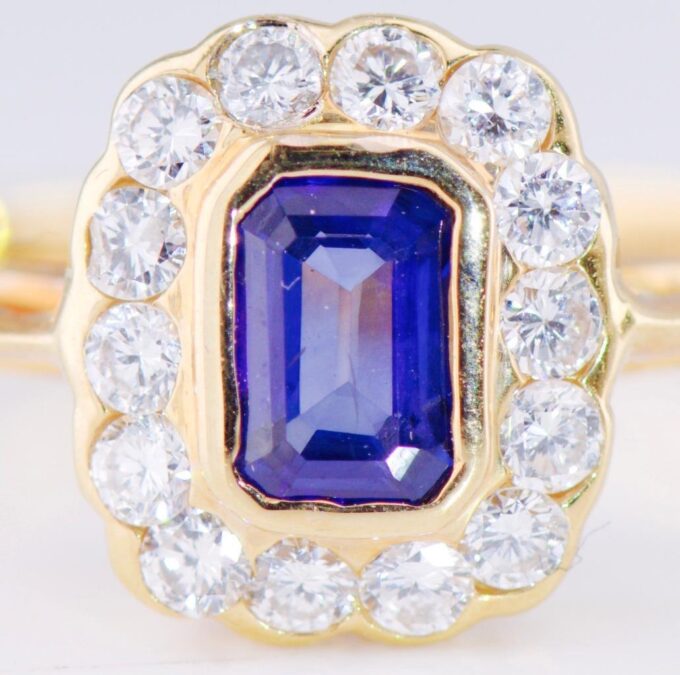 Antique Art-Deco Tiffany&Co 18k Gold Ladies Ring Diamond Sapphire Boxed c1930's