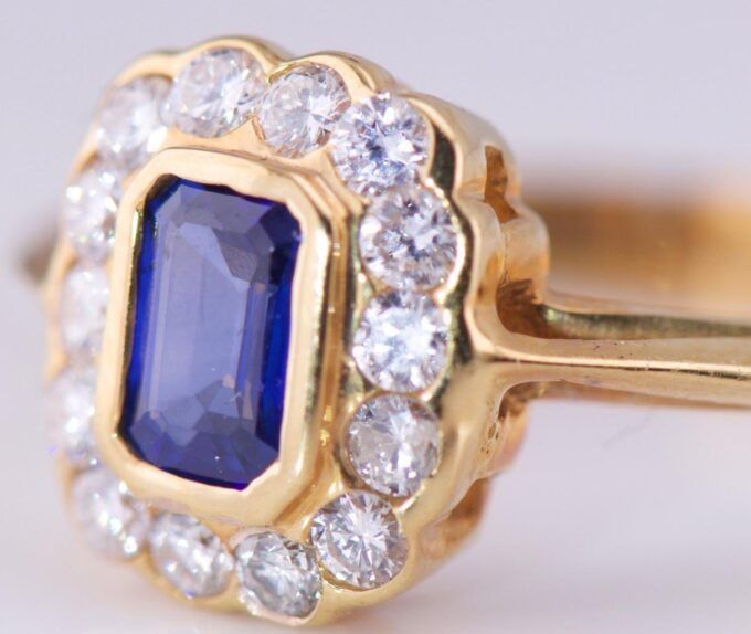 Antique Art-Deco Tiffany&Co 18k Gold Ladies Ring Diamond Sapphire Boxed c1930's