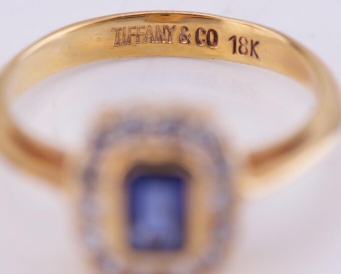 Antique Art-Deco Tiffany&Co 18k Gold Ladies Ring Diamond Sapphire Boxed c1930's
