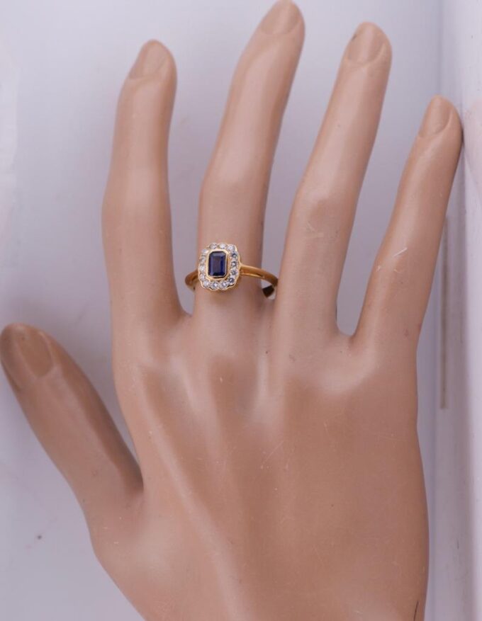 Antique Art-Deco Tiffany&Co 18k Gold Ladies Ring Diamond Sapphire Boxed c1930's