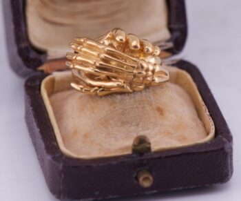 Antique Victorian 9k Gold Fede Gimmel Skeleton Hand Ring – Rare & Unique Design