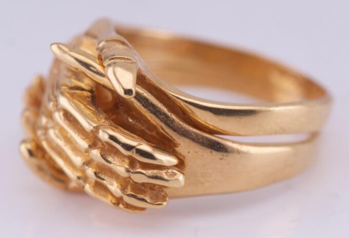 Antique Victorian 9k Gold Fede Gimmel Skeleton Hand Ring – Rare & Unique Design