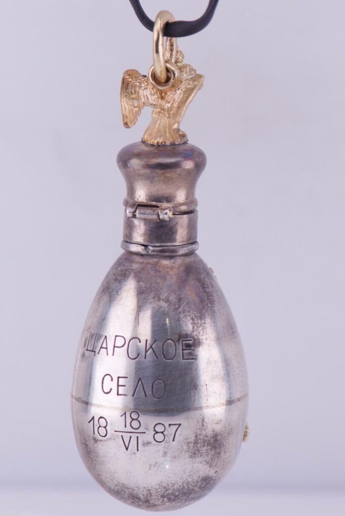 Antique Empire Era FABERGE Silver Gold Perfume Bottle Pendant c1887-Royal Estate