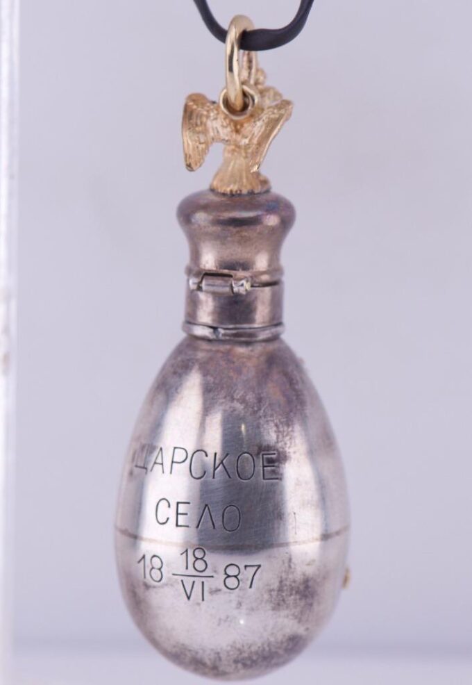 Antique Empire Era FABERGE Silver Gold Perfume Bottle Pendant c1887-Royal Estate