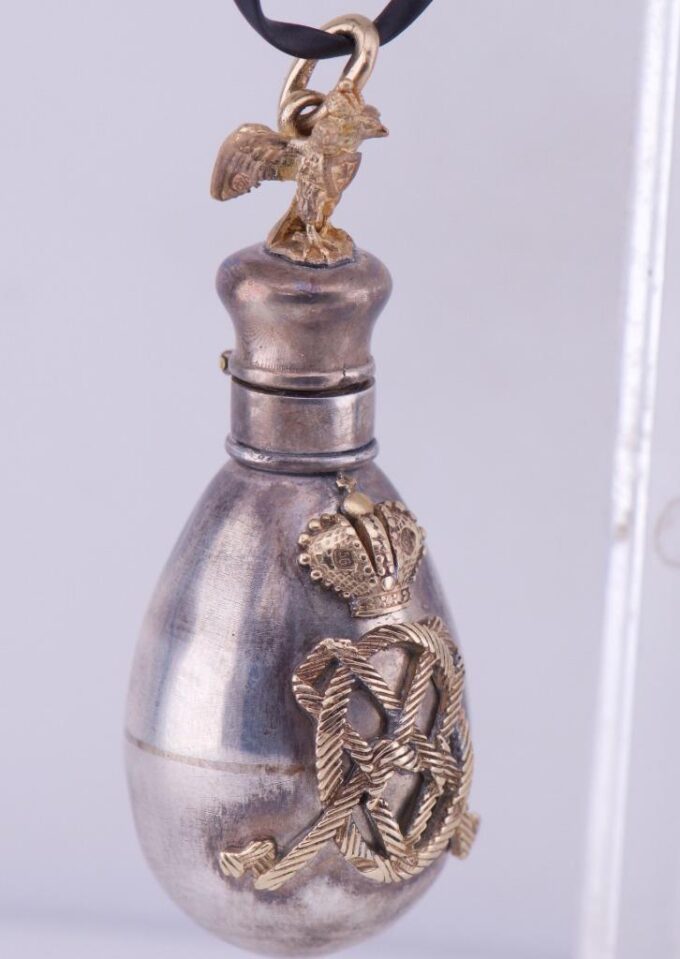 Antique Empire Era FABERGE Silver Gold Perfume Bottle Pendant c1887-Royal Estate