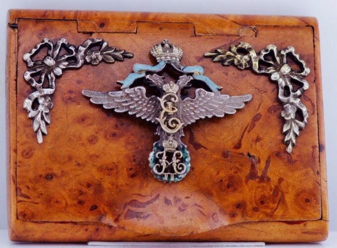 Antique Imperial Tsar's Era Faberge Jewelled Birch Wood Cigarette Case c1890's