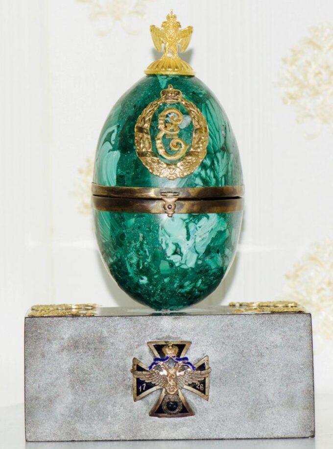 Antique Imperial Presentation Desk Clock-Malachite Easter Egg-Empress Catherine