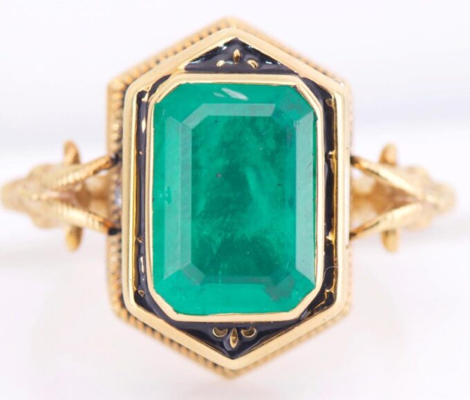 Antique Victorian SARCOPHAGUS Poison Occultist Locket Ring Gold Enamel Emerald