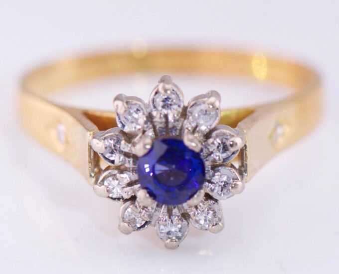 Vintage Estate Tiffany&Co 18k Gold Ladies Ring Diamond Sapphire Boxed