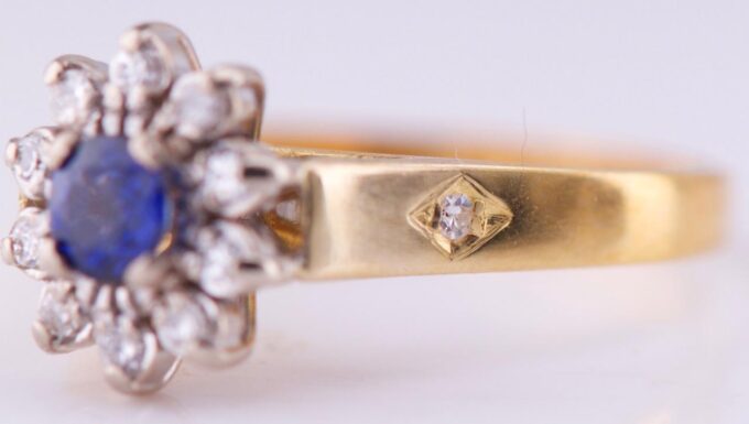 Vintage Estate Tiffany&Co 18k Gold Ladies Ring Diamond Sapphire Boxed