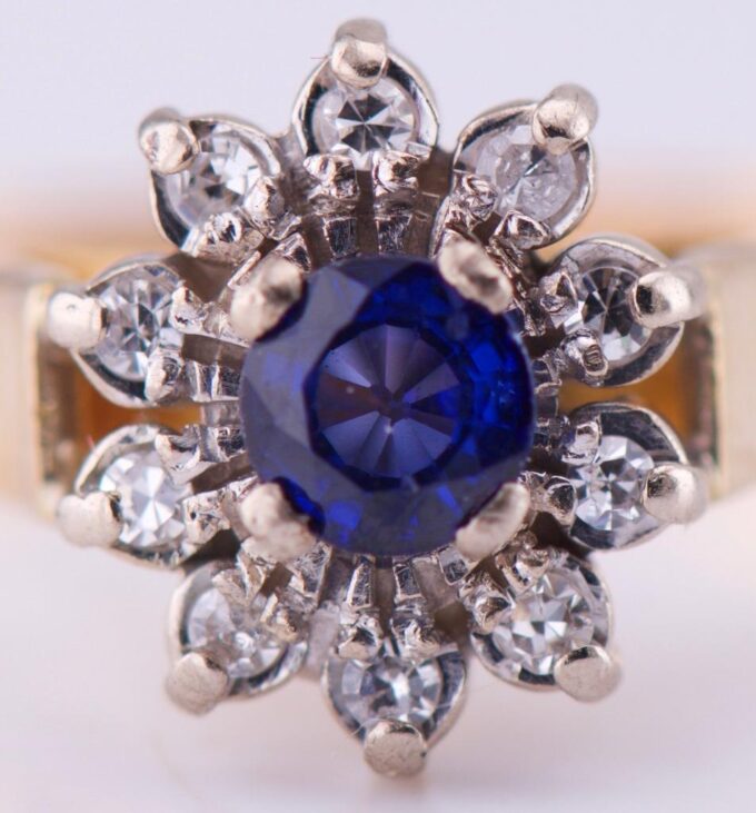 Vintage Estate Tiffany&Co 18k Gold Ladies Ring Diamond Sapphire Boxed