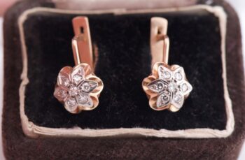 Antique Art-Deco Earrings Set 14k Gold and Diamonds c1930's Boxed