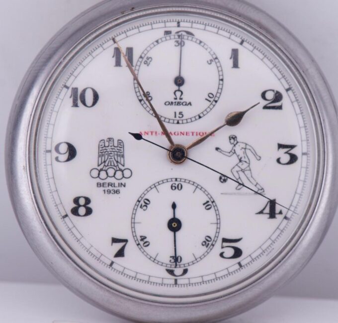 Antique Omega CHRONOGRAPH Pocket Watch c1936 Berlin Olympic Games Football