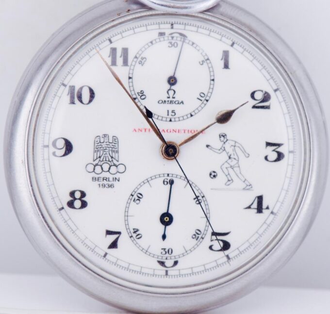 Antique Omega CHRONOGRAPH Pocket Watch c1936 Berlin Olympic Games Football