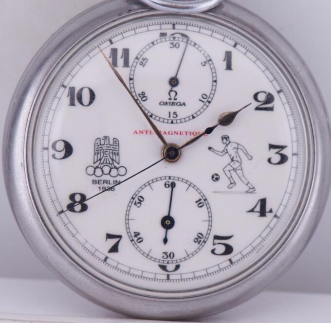 Antique Omega CHRONOGRAPH Pocket Watch c1936 Berlin Olympic Games Football