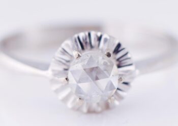 Antique French Art-Deco Ring Lucien Gaillard 18k White Gold and Diamond c1930