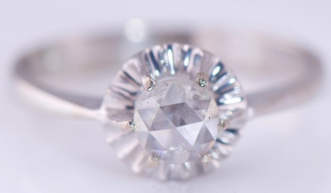 Antique French Art-Deco Ring Lucien Gaillard 18k White Gold and Diamond c1930