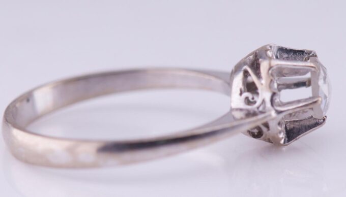 Antique French Art-Deco Ring Lucien Gaillard 18k White Gold and Diamond c1930
