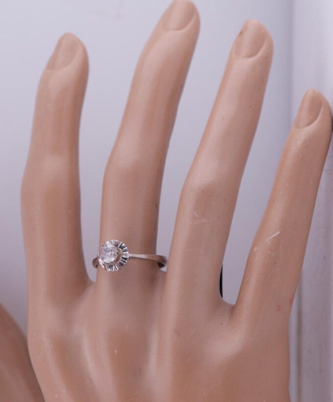 Antique French Art-Deco Ring Lucien Gaillard 18k White Gold and Diamond c1930