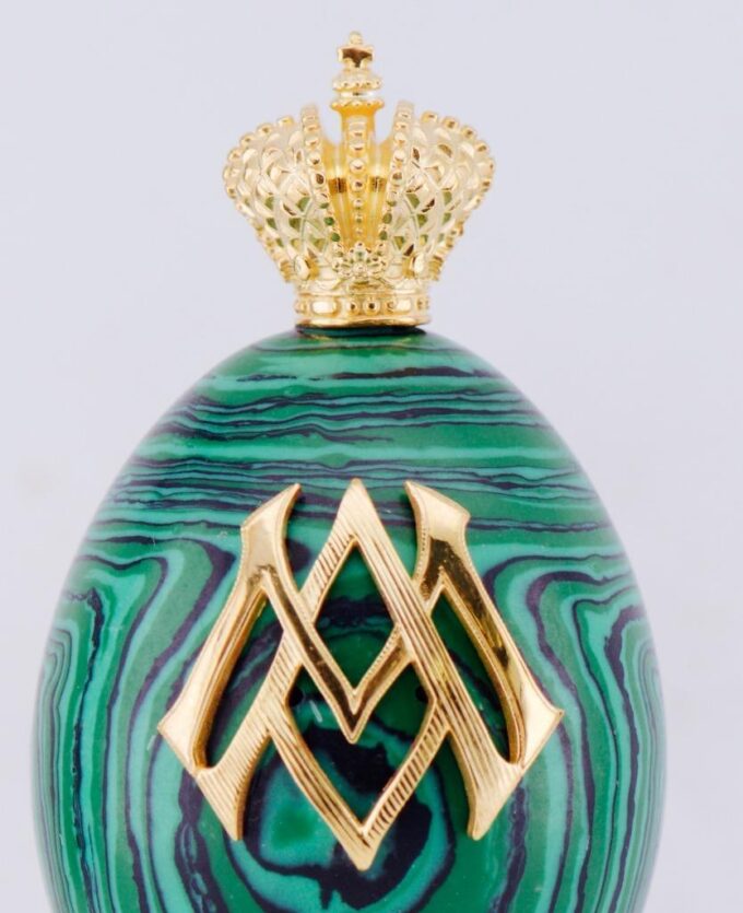 Antique FABERGE Royal Empire Gilt Silver and Carved Malachite Easter Egg-c1911