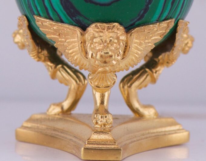 Antique FABERGE Royal Empire Gilt Silver and Carved Malachite Easter Egg-c1911