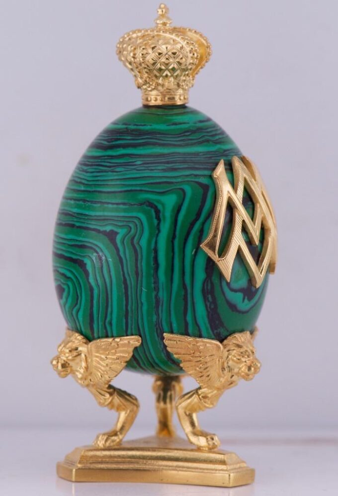 Antique FABERGE Royal Empire Gilt Silver and Carved Malachite Easter Egg-c1911