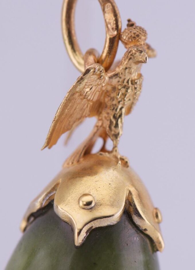 Antique Empire FABERGE Easter Egg Pendant Jade Hard Stone Gilt Silver c1900's