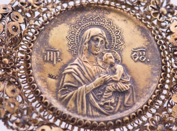 Vintage Orthodox Christian Pendant Hand Made Filigree 1000 Purity Silver Gilt