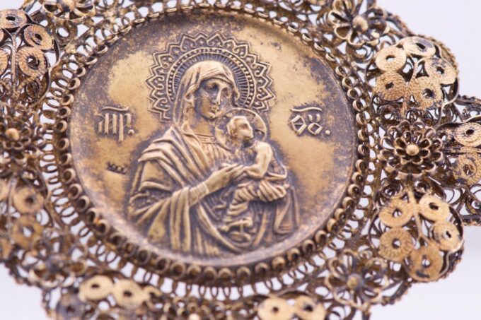 Vintage Orthodox Christian Pendant Hand Made Filigree 1000 Purity Silver Gilt