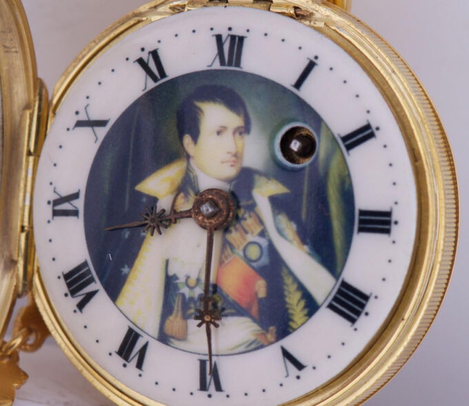 Antique Pocket Watch-Napoleon I Era Verge Fusee Gilt Enamel Precious Stones Case