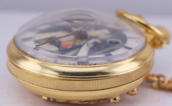 Antique Pocket Watch-Napoleon I Era Verge Fusee Gilt Enamel Precious Stones Case