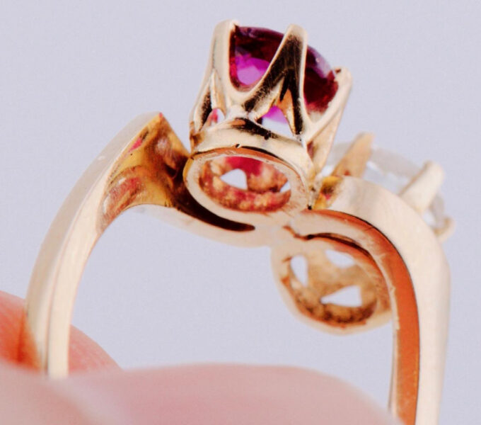 Antique French Ladies Love Ring Toi-et-Moi Diamond Ruby 18k Gold c1900's