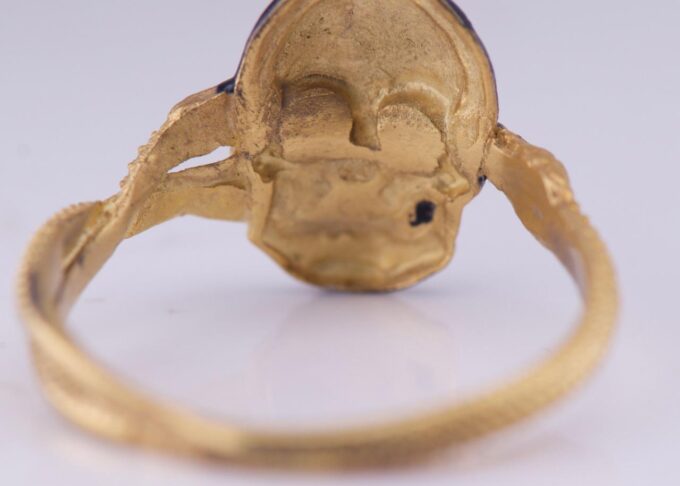 Antique Victorian Memento Mori Skull and Snakes Men’s Ring c1890s Gilt Silver