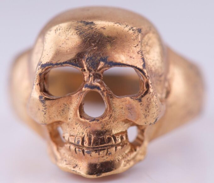 Antique WWI Gilt Silver Pilot's Skull Ring Memento Mori-31th Death Avio-Regiment