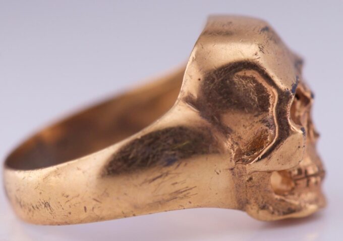 Antique WWI Gilt Silver Pilot's Skull Ring Memento Mori-31th Death Avio-Regiment