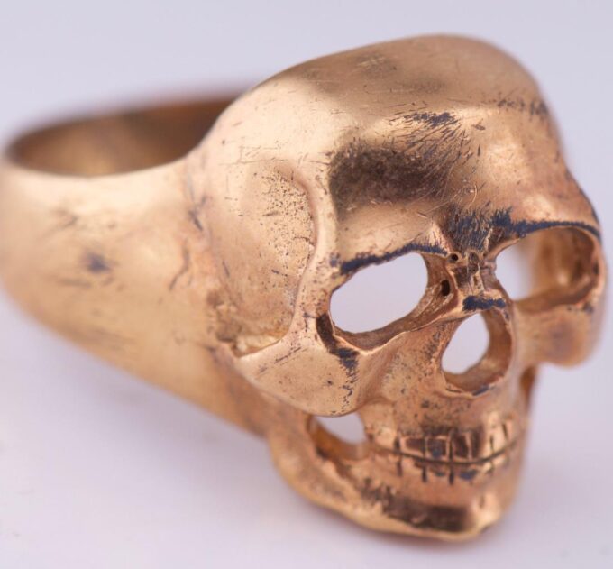 Antique WWI Gilt Silver Pilot's Skull Ring Memento Mori-31th Death Avio-Regiment