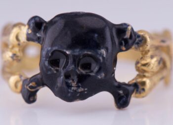 Antique Victorian Memento Mori Skull and Snakes Men’s Ring c1870s Gilt Silver