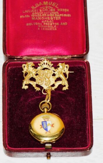 One-of-a-Kind Antique 18K Solid Gold Enamel Brooch Fob Watch English Royal Court