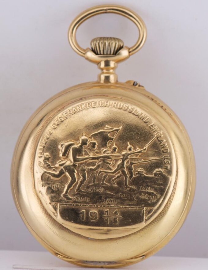 Antique WWI German Officer's Award 18k Gilt Silver Pocket Watch by Jean Girard