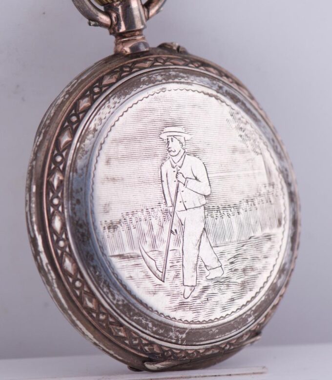 Antique Silver Engraved Pocket Watch for Chinese Market Qing Dynasty Era c1890's