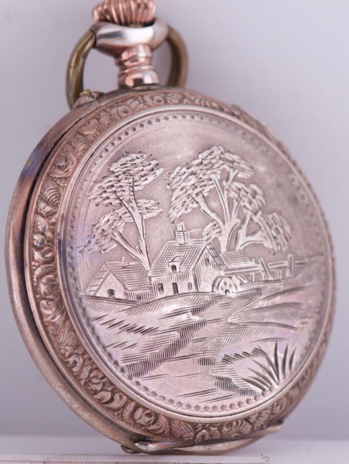 Antique Silver Engraved Pocket Watch for Chinese Market-Qing Dynasty Era c1900s