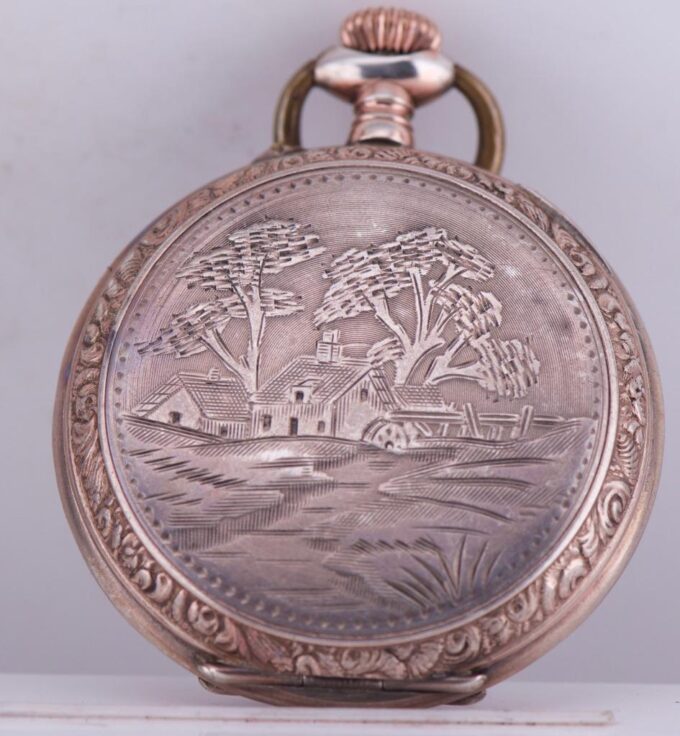 Antique Silver Engraved Pocket Watch for Chinese Market-Qing Dynasty Era c1900s