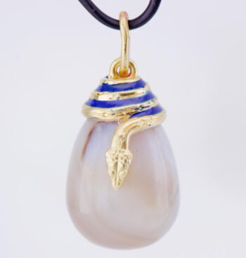 Antique Imperial FABERGE Easter Egg Pendant Carved Agate Precious Stone c1890